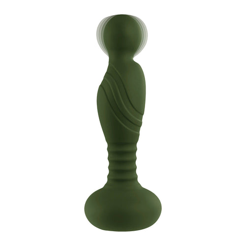 Gender X The General olive green silicone anal plug with suction base, front view