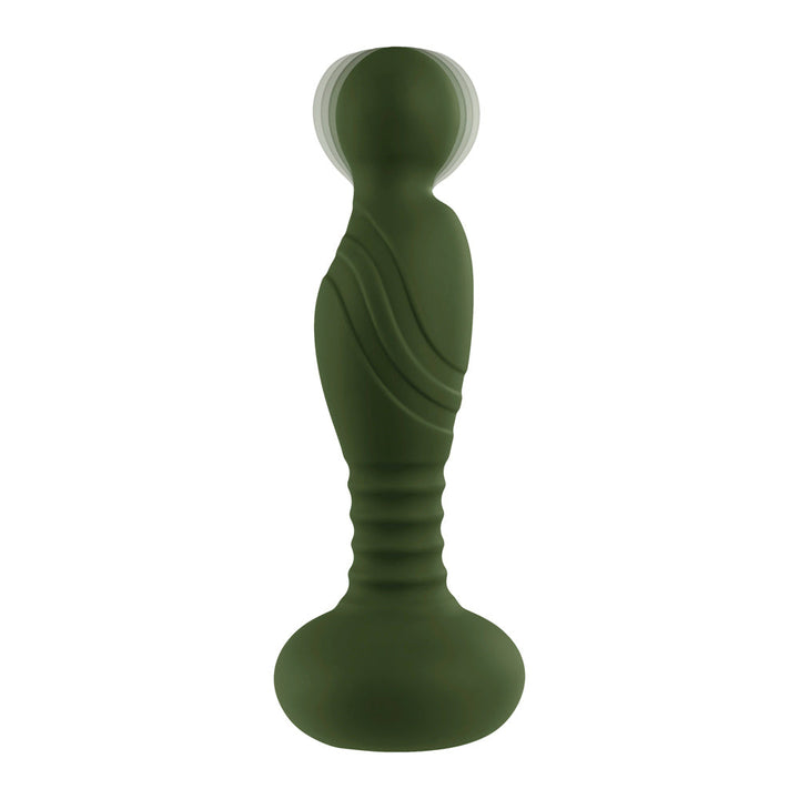 Gender X The General olive green silicone anal plug with suction base, front view
