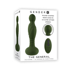 Gender X The General retail packaging showing toy, remote, and 10 come-hither speeds callout