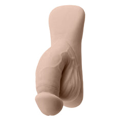 Gender X light-tone TPE packer shown from rear angle, highlighting flexible scrotal detail