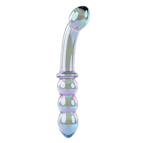 Gender X Lustrous Galaxy Wand iridescent glass dildo with curved G-spot tip and beaded end