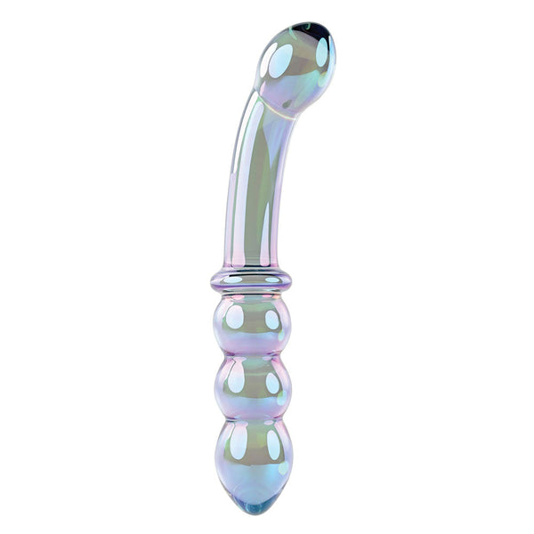 Gender X Lustrous Galaxy Wand iridescent glass dildo with curved G-spot tip and beaded end