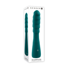 Gender X Scorpion retail box showing teal vibrator with 10 speeds and functions