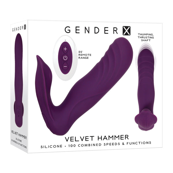 Gender X Velvet Hammer thrusting vibrator in purple with remote and retail box