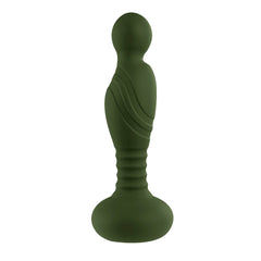 The General by Gender X deep green anal toy showing diagonal texture detail, side angle