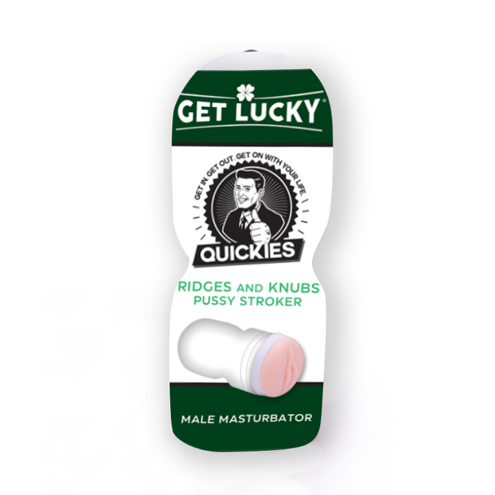 Get Lucky Quickies Ridges & Knubs stroker in compact packaging with green and white branding