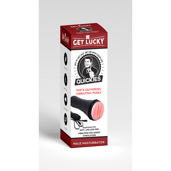 Get Lucky Quickies She's Quivering vibrating male masturbator in retail box, black textured grip