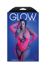 Glow Fantasy Lingerie Flashback plus-size packaging box featuring seamless rhinestone teddy set