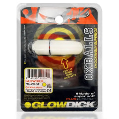 Close-up of Glowdick packaging back label showing white LED bullet and product details
