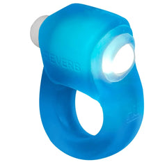 Glowdick soft silicone cock ring with bright LED light illuminated, three-quarter view