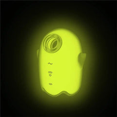 Glowing Ghost vibrator emitting bright yellow-green glow in darkness highlighting its glow-in-the-dark silicone