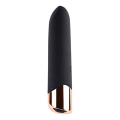 The Gold Standard bullet vibrator angled side view showing smooth matte black silicone finish