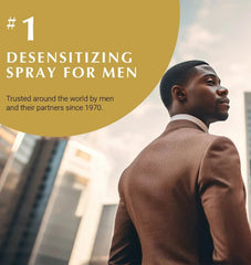 Gold and white graphic naming Stud 100 the number one desensitizing spray for men since 1970