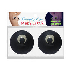 Googly Eye Pasties glow-in-the-dark pair, black round adhesive covers with plastic wiggle eyes
