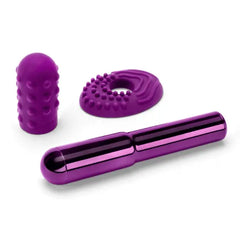 Grand Bullet components laid out: metallic bullet, nubbed sleeve, and textured silicone ring