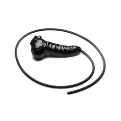 Guzzler realistic penis sheath lying flat showing full length and attached black silicone tube