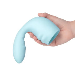Hand demonstrating bendable arm of Le Wand Flexi soft silicone wand attachment