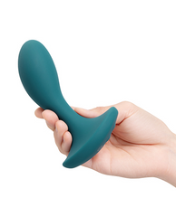 Hand holding b-Vibe prostate vibrator to show compact 4-inch insertable size