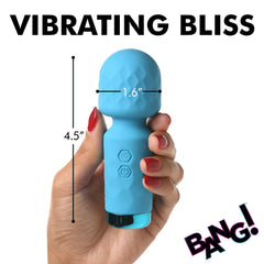Hand holding blue mini wand with 4.5-inch length and 1.6-inch width measurements labeled