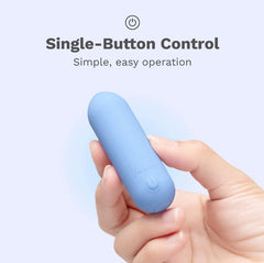 Hand holding Le Wand Mini Vibe Bullet demonstrating single-button control size