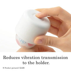 Hand pressing single control button on Iroha Temari KAZE, highlighting reduced vibration transmission to the holder