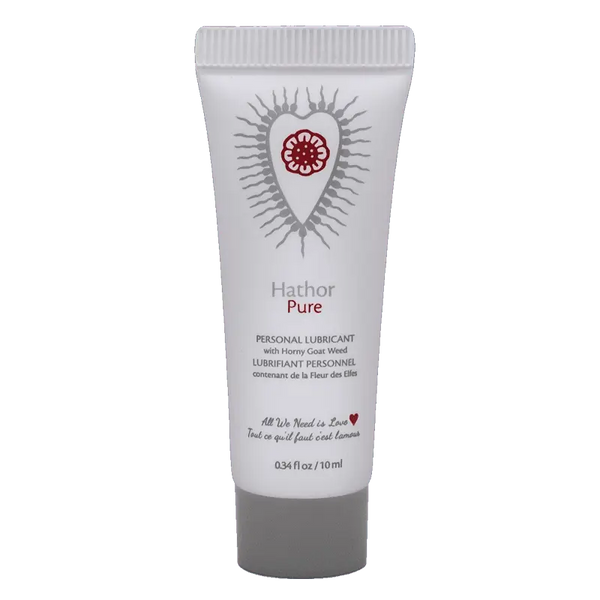 Hathor Pure personal lubricant 10ml travel tube, white with red floral heart design