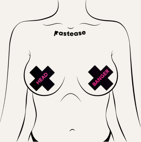 Head Banger pasties worn on illustrated figure, demonstrating fit and placement