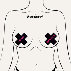 Head Banger pasties worn on illustrated figure, demonstrating fit and placement