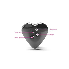 Heart's Desire eStim vibrator controls labelled: vibration, minus, plus, and estim buttons