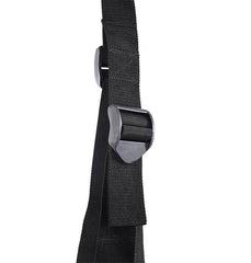 Heavy-duty slide-release buckle on black webbing strap allowing height adjustment