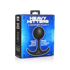 Heavy Hitters Comfort Plugs retail box featuring 4.7" premium silicone weighted plug