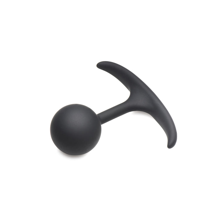 Heavy Hitters small weighted anal plug in matte black silicone, side hero view