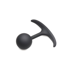 Heavy Hitters small weighted anal plug in matte black silicone, side hero view