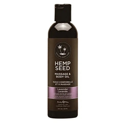 Hemp Seed Massage & Body Oil in Lavender, 8 fl oz dark bottle with pump cap