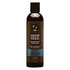 Hemp Seed Massage & Body Oil in Moroccan Nights scent, 8 fl oz dark bottle