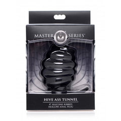 Hive Ass Tunnel 4-inch ribbed hollow anal plug shown in retail packaging by Master Series