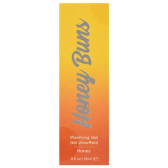 Honey Buns warming gel box front panel, vibrant amber gradient, honey flavor, 15mL size noted