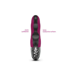 Hop Hop Bob vibrator in berry color highlighting eStim conductive surface zones