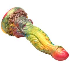 Horizontal lay-flat view of Majestic Merman Dildo highlighting sculpted coral-themed base