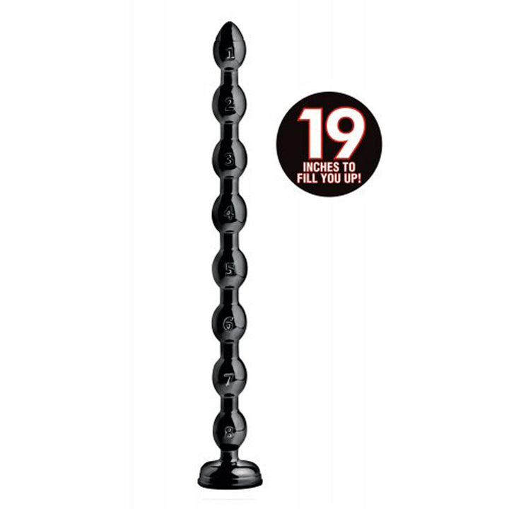 Hosed 19" Beaded Anal Snake in black with numbered graduated beads and suction base