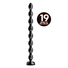 Hosed 19" Beaded Anal Snake in black with numbered graduated beads and suction base