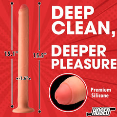 Hosed thick silicone enema hose dimensions diagram: 15.5in total, 15.1in usable, 1.6in wide