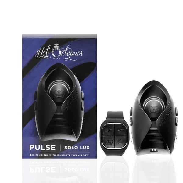 Hot Octopuss Pulse Solo Lux male masturbator with remote and retail box, matte black silicone