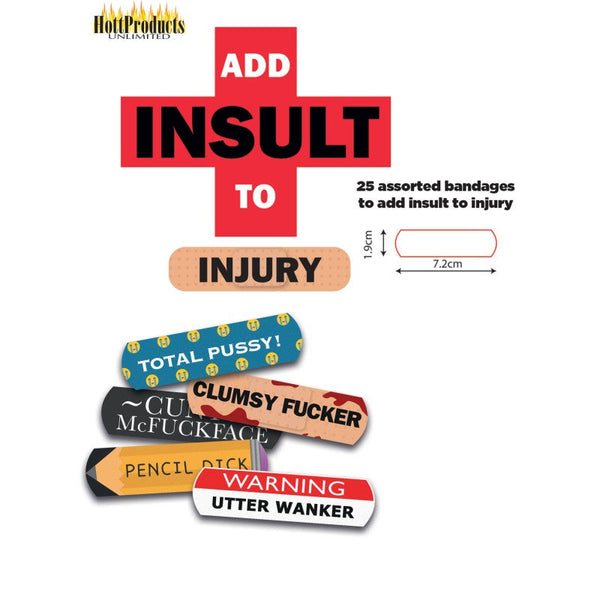 Hott Products Add Insult to Injury tin of 25 assorted novelty adhesive bandages, front view