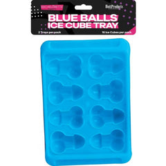 Hott Products Blue Balls penis-shaped ice cube tray in bright blue silicone, 8-cavity mold