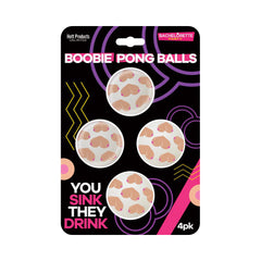 Hott Products Boobie Pong Balls 4-pack in white with playful print, bachelorette party game set