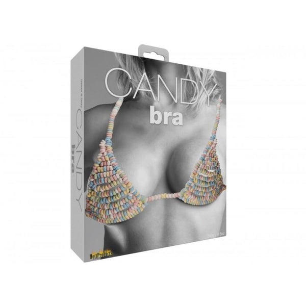 Hott Products Candy Bra box front showing colorful pastel candy-ring construction on model