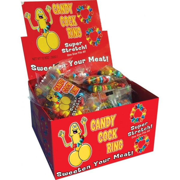 Hott Products Candy C Ring display box holding 50 individually wrapped rainbow candy rings