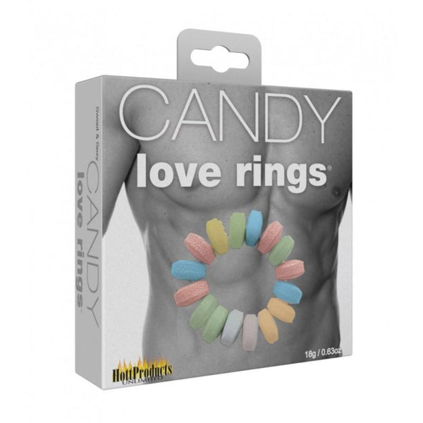 Hott Products Candy Love Rings box featuring colorful ring-shaped candies in pastel shades