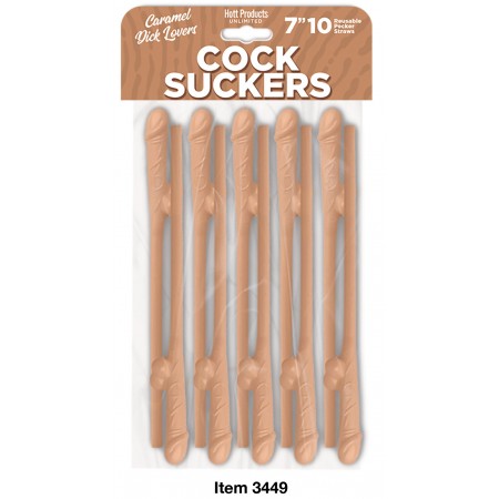 Hott Products Cocksucker Reusable Straws 10-pack in caramel tone, 7-inch flexible design